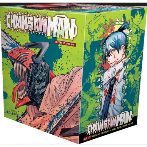 The rip-roaring first arc of Chainsaw Man, all in one jaw-dropping box set! This box set contains the first 11 volumes of the global hit Chainsaw Man as well as an exclusive double-sided full-color poster.